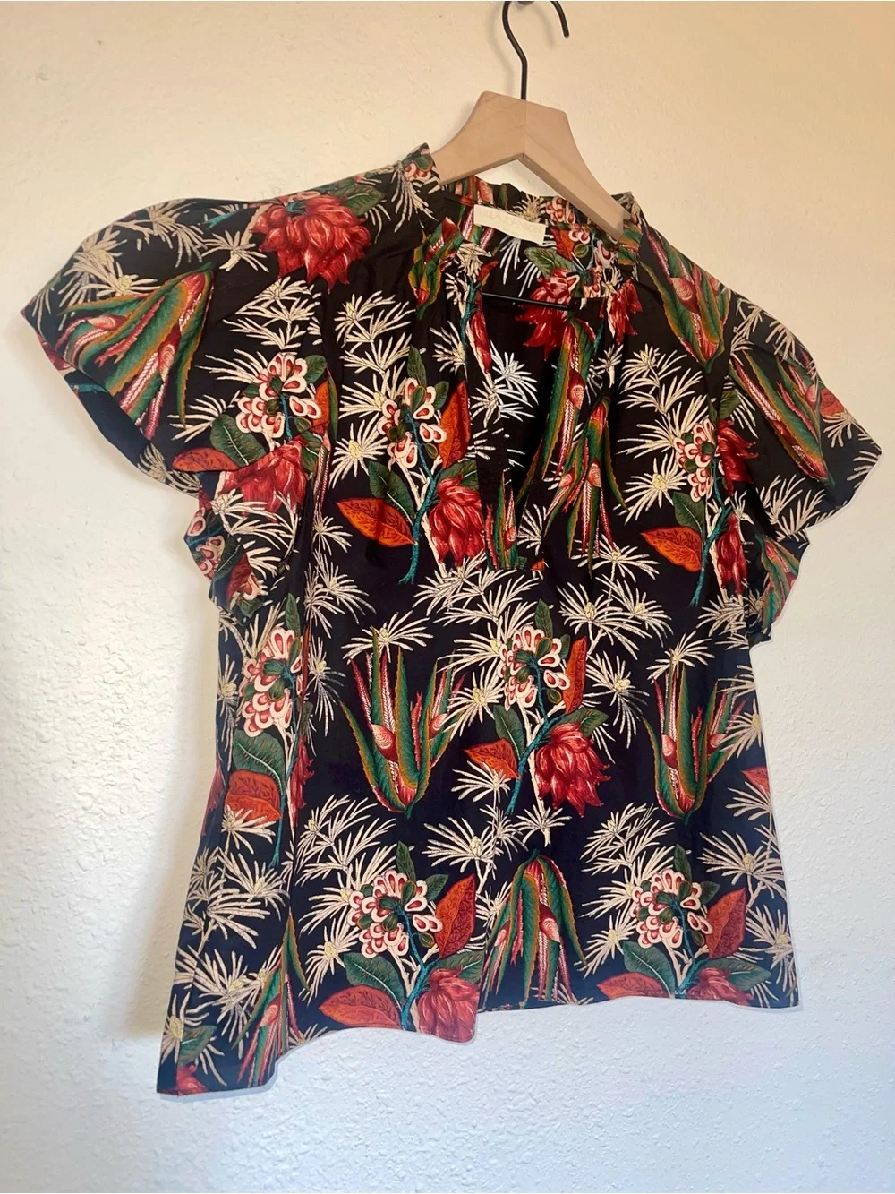 Ulla Johnson Klara Top Anthurium Floral Cotton Poplin Puff Sleeve Blouse Size 4